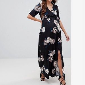 Asos maxi long black floral maternity dress 6